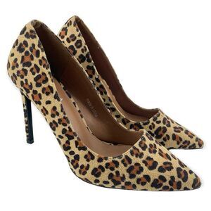 LIURUIJIA Women’s Faux Suede Leopard Print Pointed Toe Stiletto Heels Size 9.5